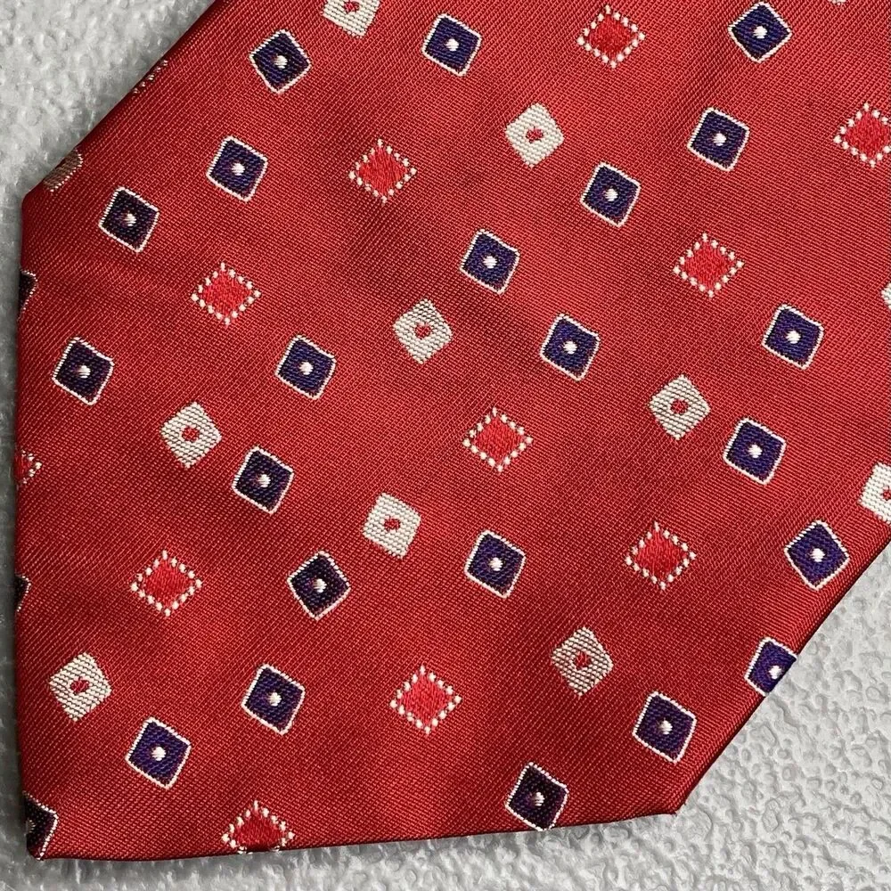 Emanuel Ungaro Silk Tie Vintage Geometric Diamond Square Italy Mens Red Blue